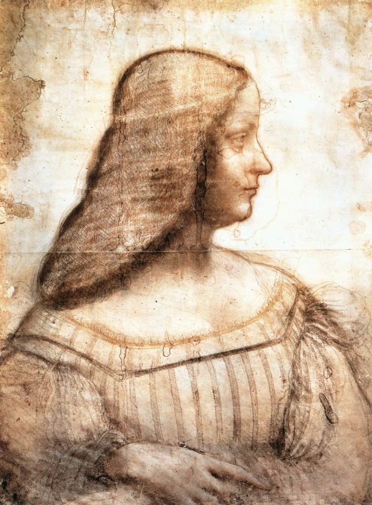 Desenho retrato Isabella d Este, Leonardo da Vinci - Louvre