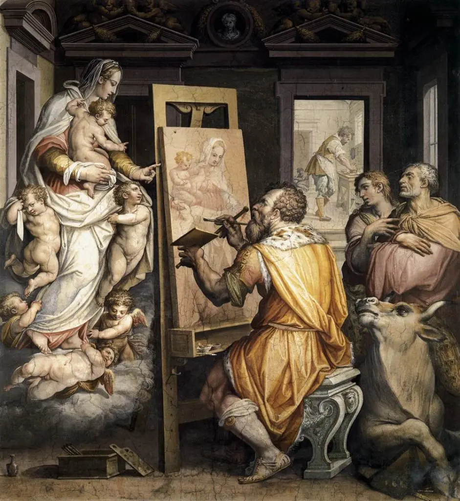 São Lucas que pinta a Virgem Maria - Giorgio Vasari, Capela de São Lucas, Basilica da Santissima Annunziata, Florença.