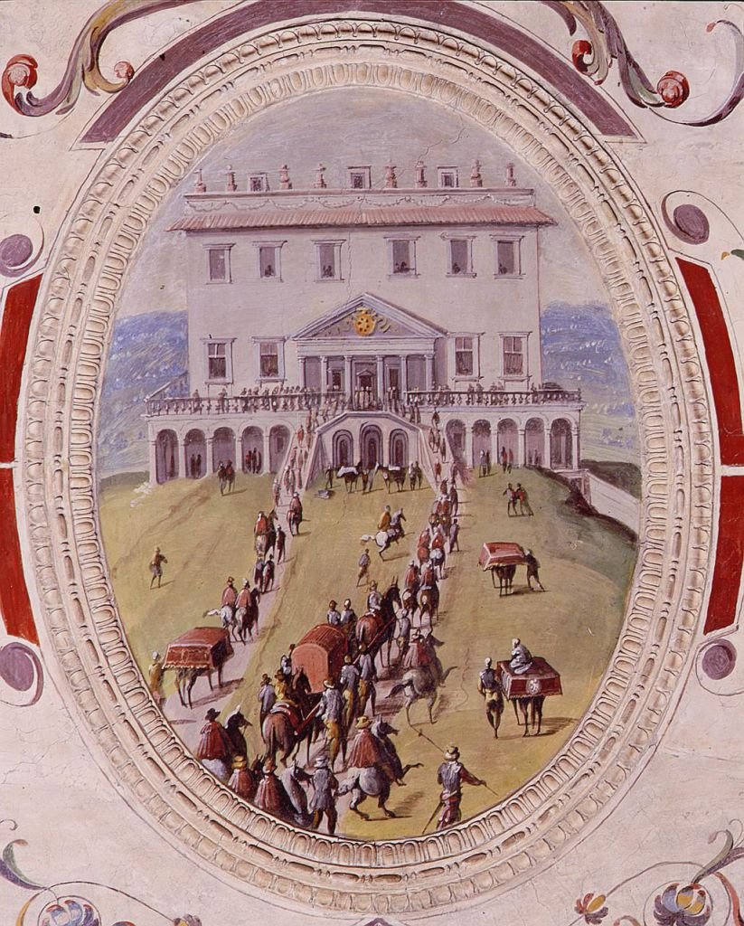 Chegada de Eleonora de Toledo a Villa de Poggio a Caiano -  Giovanni Stradano - 1559 cerca - Palazzo Vecchio. Florença