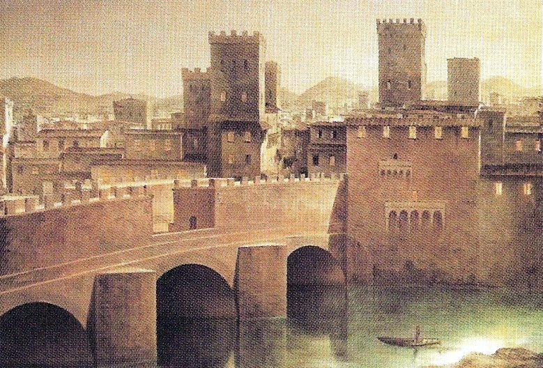 Aparência hipotética da Ponte Vecchio no século XV, óleo de Fabio Borbottoni