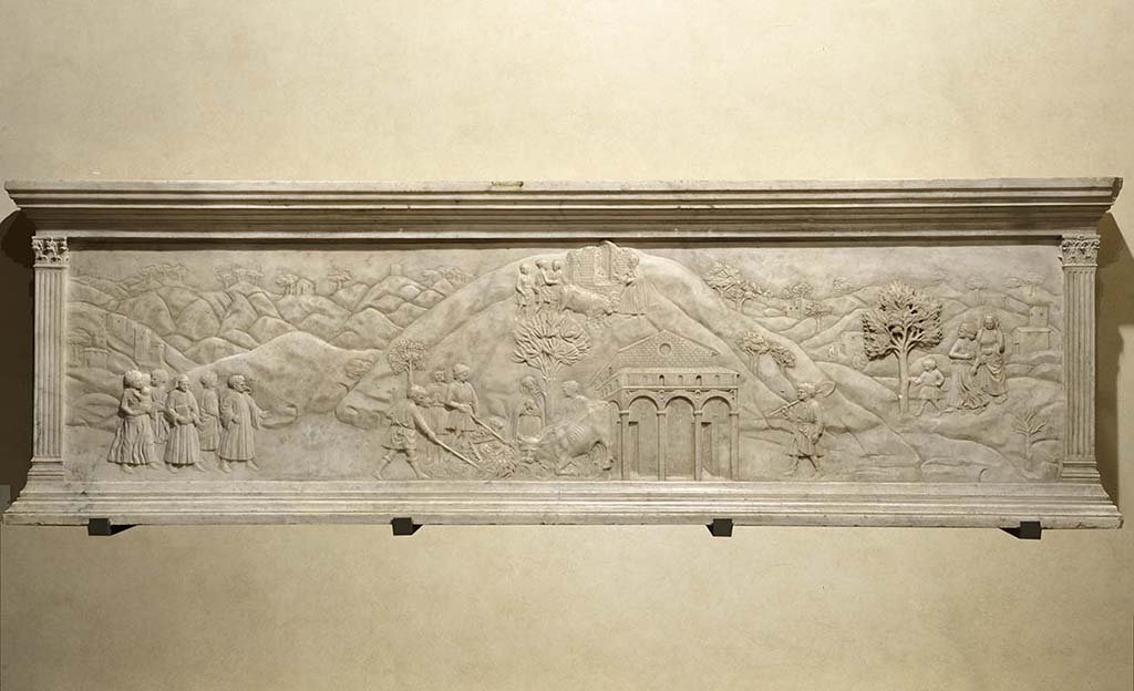 Baixo-relevo com a representação da descoberta da Sagrada Imagem. Museu do Tesouro, Impruneta.